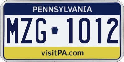 PA license plate MZG1012