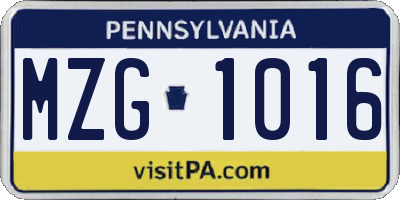 PA license plate MZG1016