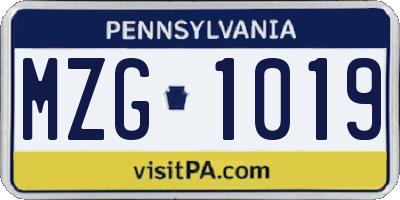 PA license plate MZG1019