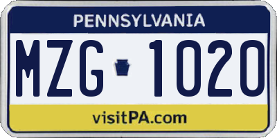 PA license plate MZG1020