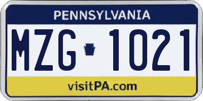 PA license plate MZG1021