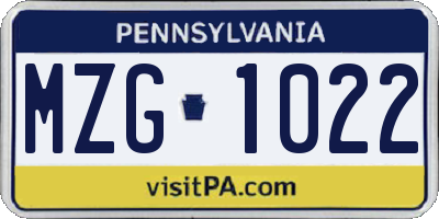 PA license plate MZG1022