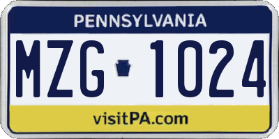 PA license plate MZG1024