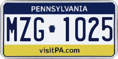 PA license plate MZG1025
