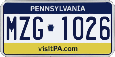 PA license plate MZG1026