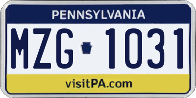 PA license plate MZG1031