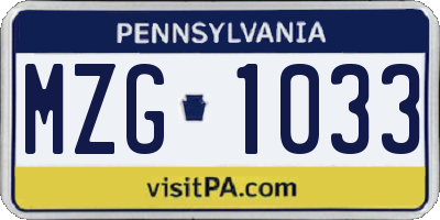 PA license plate MZG1033