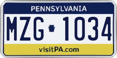 PA license plate MZG1034