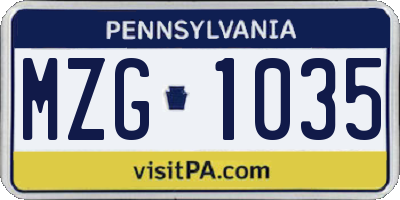 PA license plate MZG1035