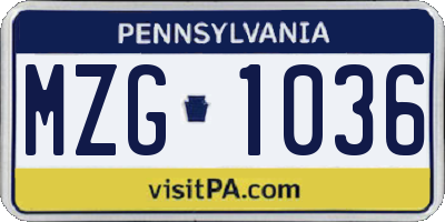 PA license plate MZG1036