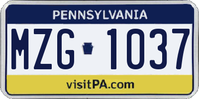 PA license plate MZG1037