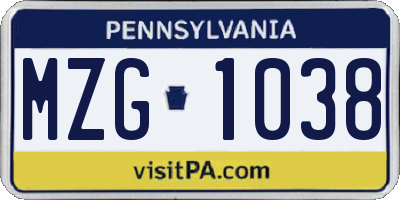 PA license plate MZG1038