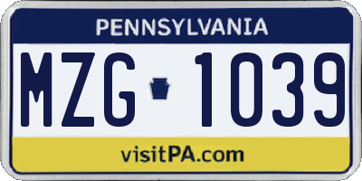 PA license plate MZG1039