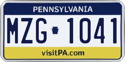 PA license plate MZG1041