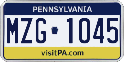 PA license plate MZG1045