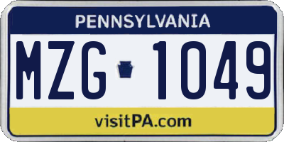 PA license plate MZG1049