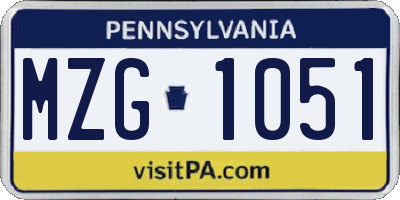 PA license plate MZG1051