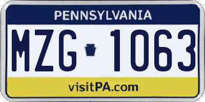 PA license plate MZG1063