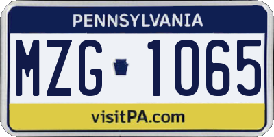 PA license plate MZG1065