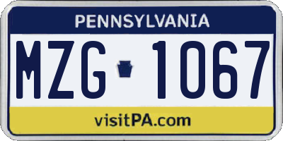 PA license plate MZG1067