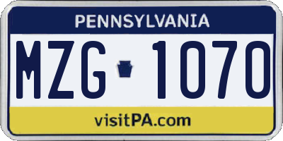 PA license plate MZG1070