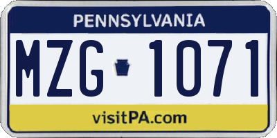 PA license plate MZG1071