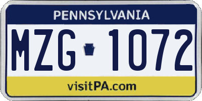 PA license plate MZG1072