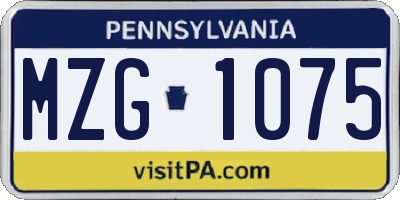 PA license plate MZG1075