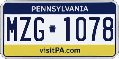 PA license plate MZG1078