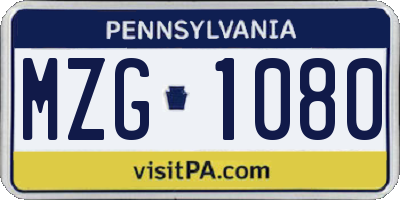 PA license plate MZG1080