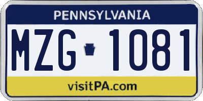 PA license plate MZG1081