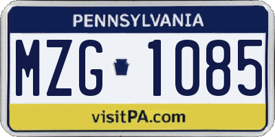 PA license plate MZG1085