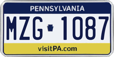 PA license plate MZG1087