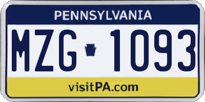 PA license plate MZG1093