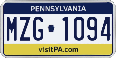 PA license plate MZG1094