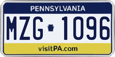 PA license plate MZG1096