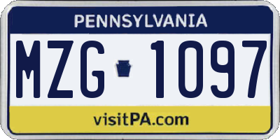 PA license plate MZG1097