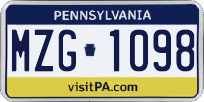 PA license plate MZG1098