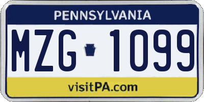PA license plate MZG1099
