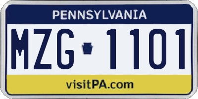 PA license plate MZG1101