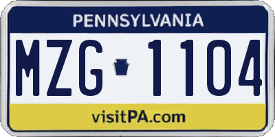 PA license plate MZG1104
