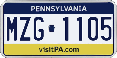 PA license plate MZG1105