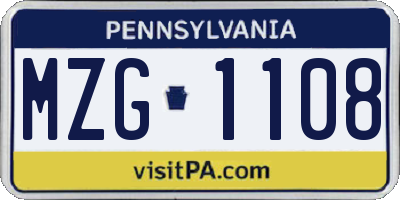 PA license plate MZG1108