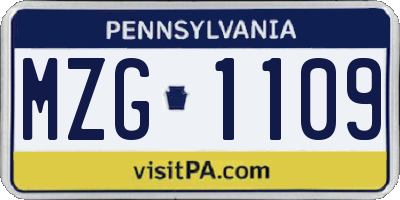 PA license plate MZG1109