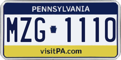 PA license plate MZG1110