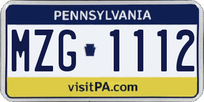 PA license plate MZG1112