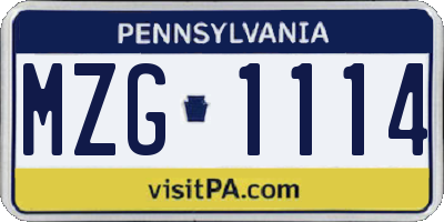 PA license plate MZG1114