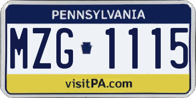 PA license plate MZG1115