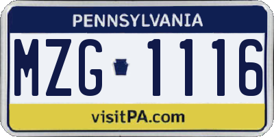 PA license plate MZG1116