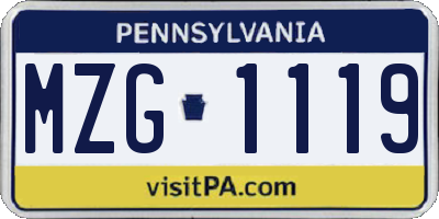PA license plate MZG1119